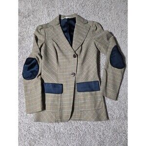 Diane Von Furstenberg DVF Women's Houndstooth Blazer Wool Silk Elbow Patch VTG